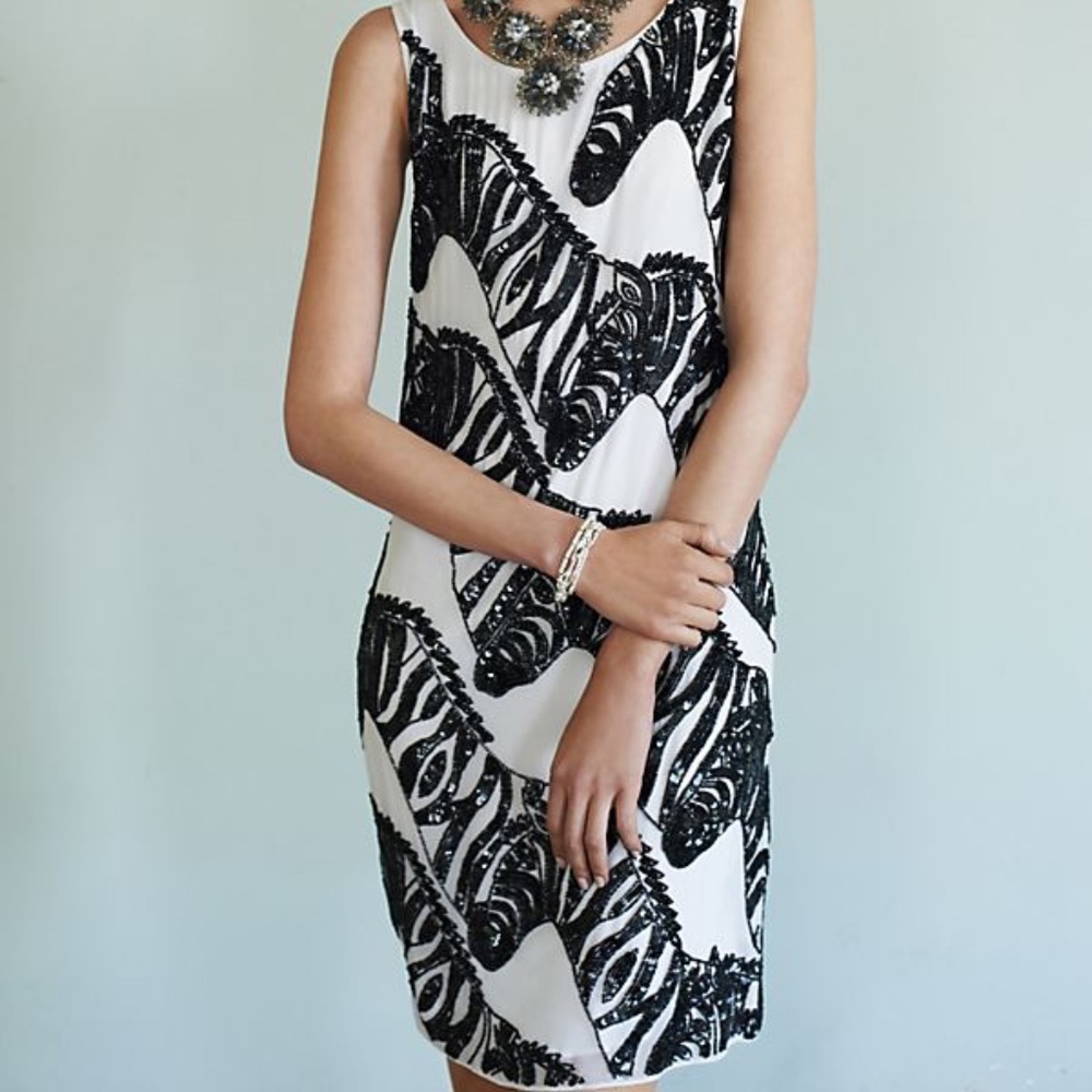 Anthropologie Beaded Zebra Dress
